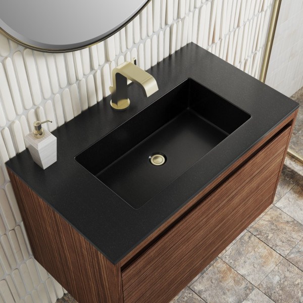 James Martin 805-V31.5-W-CB-CH Mid-Century Walnut Brass Base w/ Black Stone Top