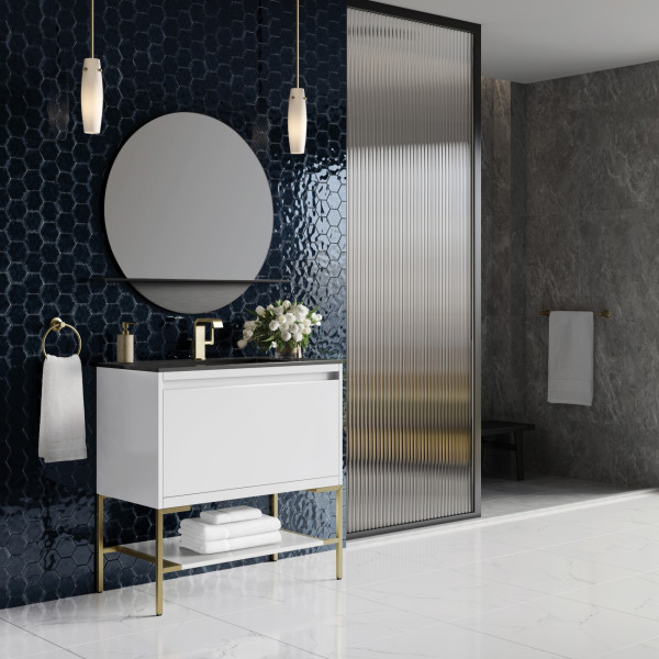 James Martin 805-V35.4-GW-CB-CH White Vanity Brass Base w/ Black Stone Top