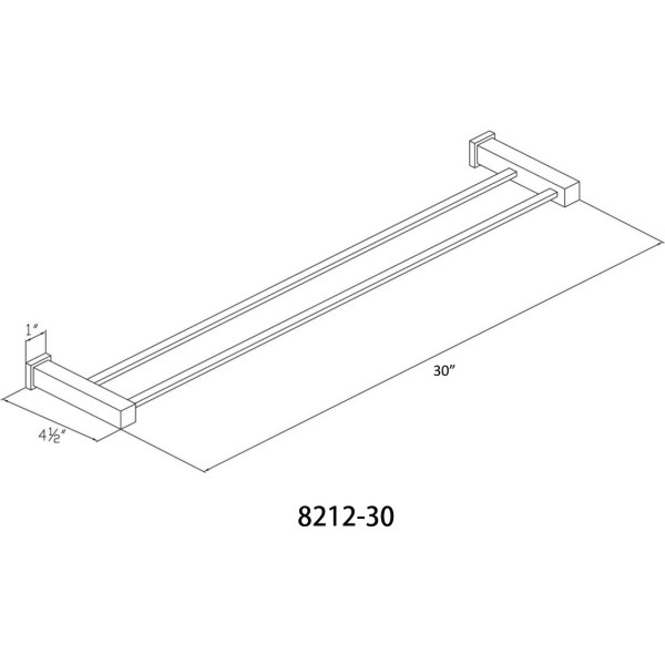 Dawn 8212-30 30" Square Series  Solid Brass Double Towel Rail in Chrome