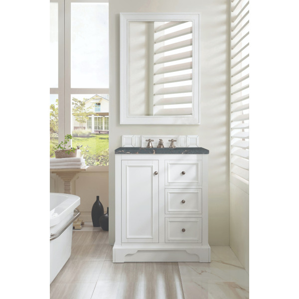 James Martin 825-V30-BW-3PBL 30" Vanity Bright White w/ 3 CM Parisien Bleu Top