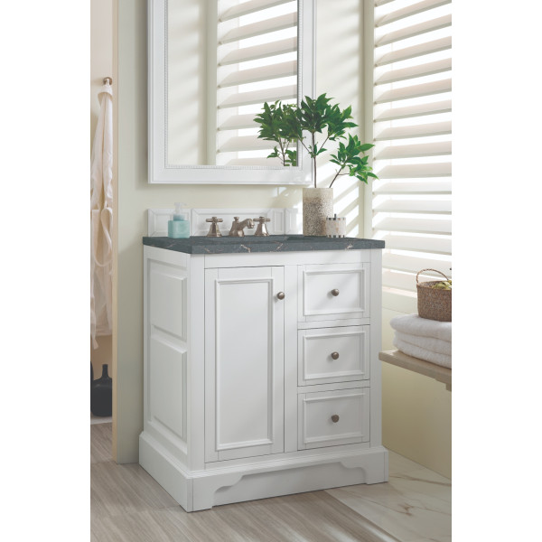 James Martin 825-V30-BW-3PBL 30" Vanity Bright White w/ 3 CM Parisien Bleu Top