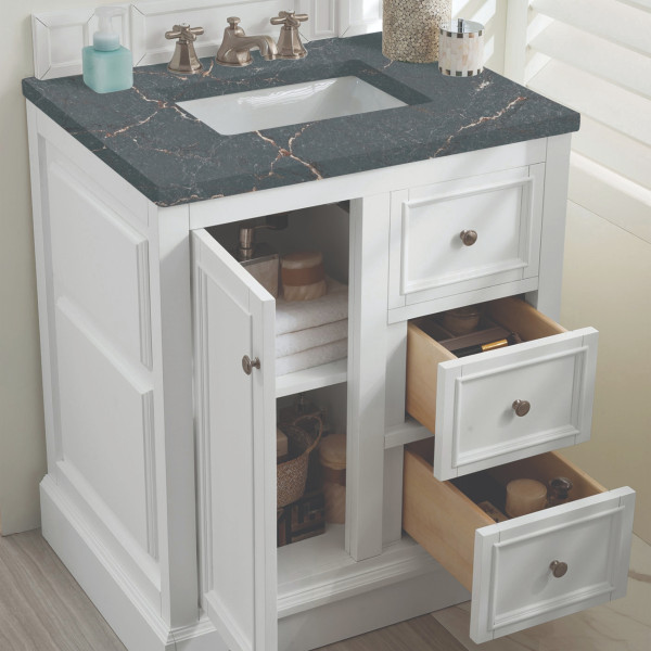 James Martin 825-V30-BW-3PBL 30" Vanity Bright White w/ 3 CM Parisien Bleu Top