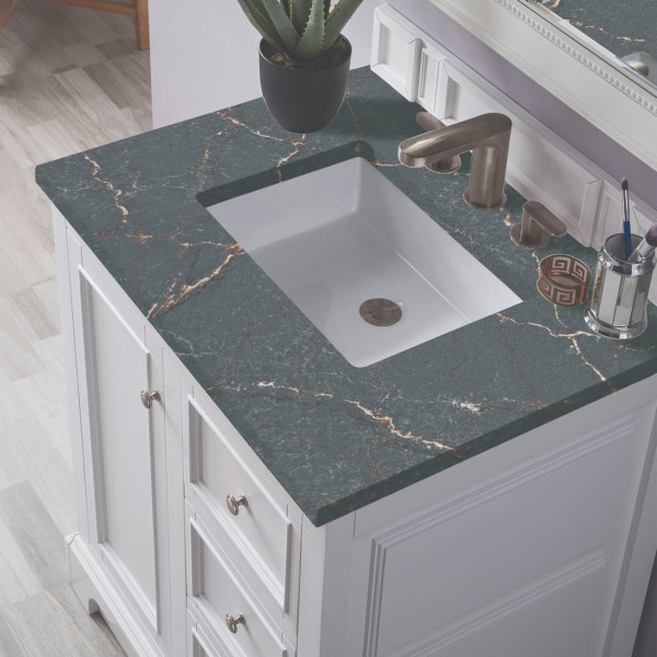 James Martin 825-V30-BW-3PBL 30" Vanity Bright White w/ 3 CM Parisien Bleu Top