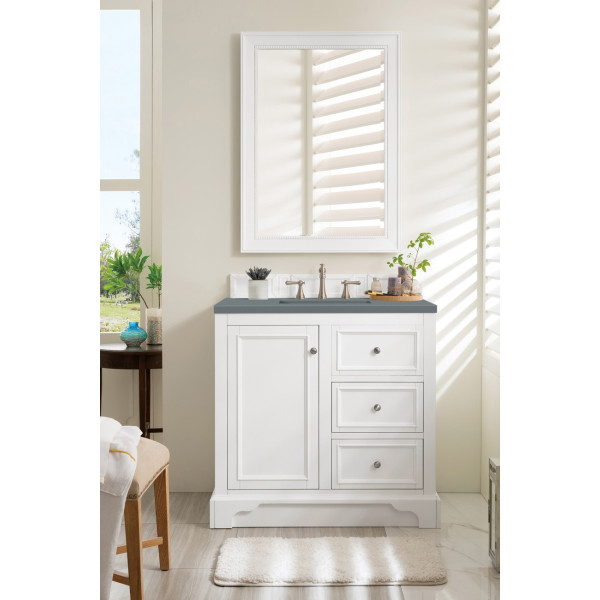 James Martin 825-V36-BW-3 De Soto 36" Bright White Single Vanity w/ 3 CM Top