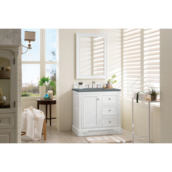 James Martin 825-V36-BW-3 De Soto 36" Bright White Single Vanity w/ 3 CM Top