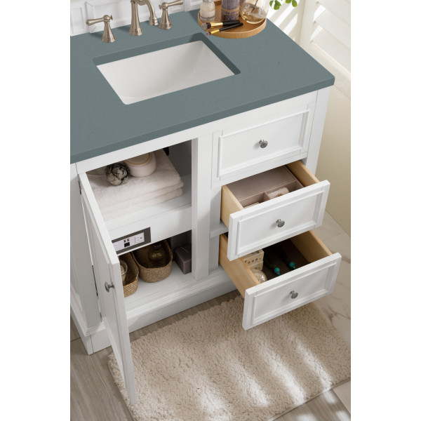 James Martin 825-V36-BW-3 De Soto 36" Bright White Single Vanity w/ 3 CM Top