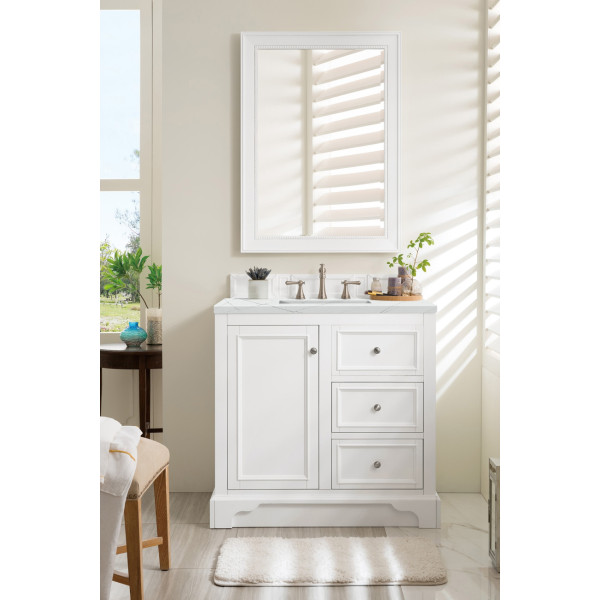 James Martin 825-V36-BW-3 De Soto 36" Bright White Single Vanity w/ 3 CM Top