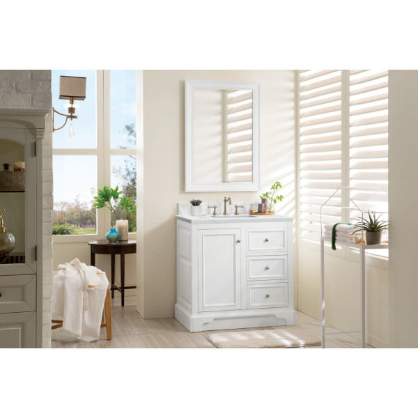 James Martin 825-V36-BW-3 De Soto 36" Bright White Single Vanity w/ 3 CM Top