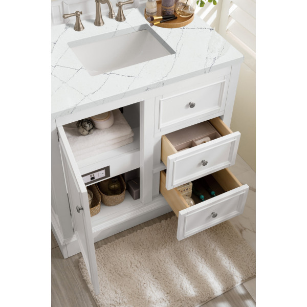 James Martin 825-V36-BW-3 De Soto 36" Bright White Single Vanity w/ 3 CM Top