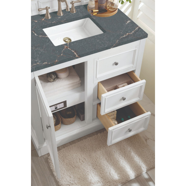 James Martin 825-V36-BW-3PBL 36" Vanity Bright White w/ 3 CM Parisien Bleu  Top