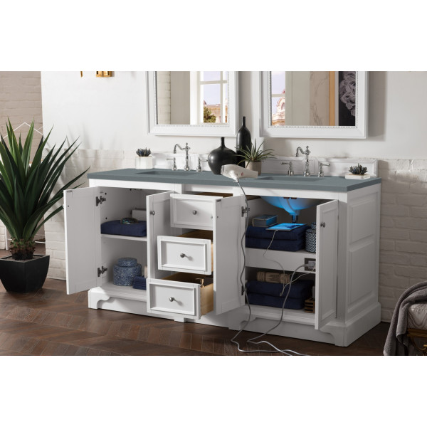 James Martin 825-V72-BW-3 De Soto 72 Inch DoubLe Vanity Bright White w/ Top
