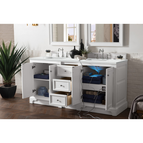 James Martin 825-V72-BW-3 De Soto 72 Inch DoubLe Vanity Bright White w/ Top