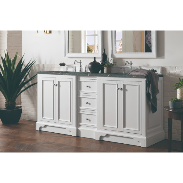 James Martin 825-V72-BW-3PBL 72" Vanity Bright White w/ 3 CM Parisien Bleu Top