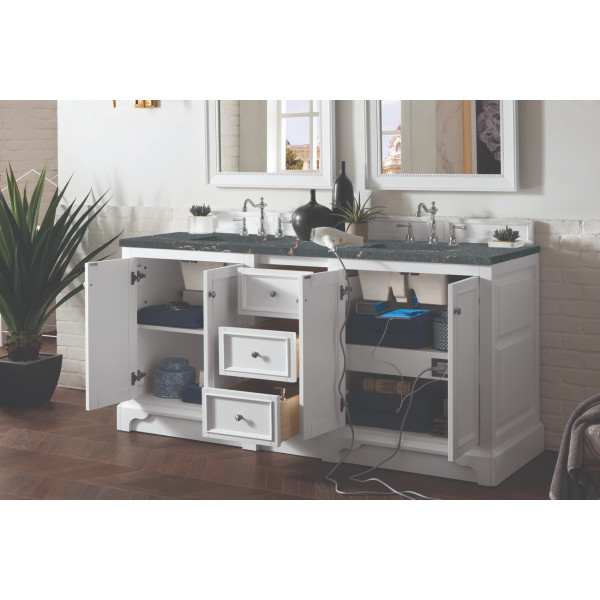 James Martin 825-V72-BW-3PBL 72" Vanity Bright White w/ 3 CM Parisien Bleu Top