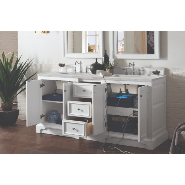 James Martin 825-V72-BW-3VSL 72" Vanity Bright White w/ Victorian Silver Top