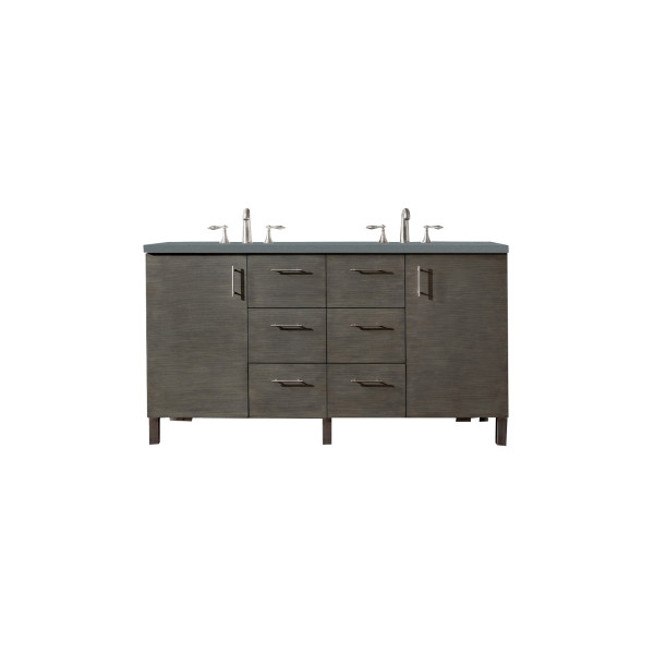 James Martin 850-V60D-SOK-3 Metropolitan 60" Silver Oak Double Vanity w/ Top
