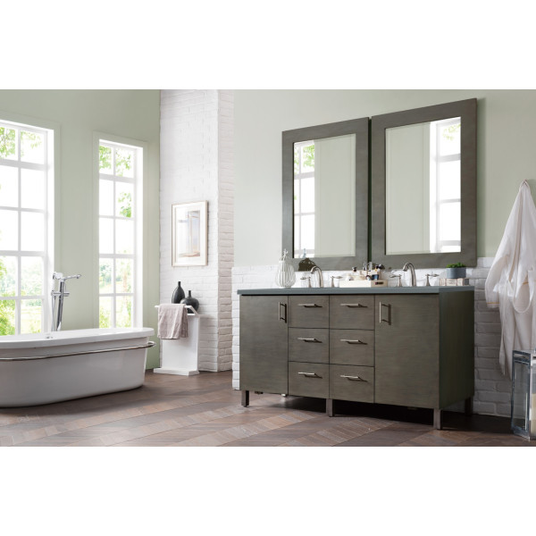 James Martin 850-V60D-SOK-3 Metropolitan 60" Silver Oak Double Vanity w/ Top