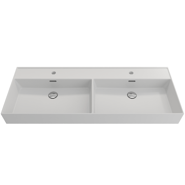 BOCCHI 1393-XXX-0132 47.75 in. Double Bowl Fireclay Sink for Two 1-Hole Faucets