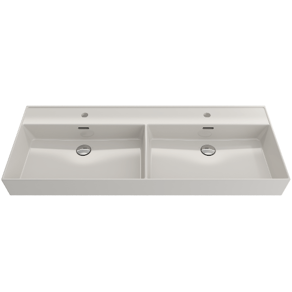 BOCCHI 1393-XXX-0132 47.75 in. Double Bowl Fireclay Sink for Two 1-Hole Faucets