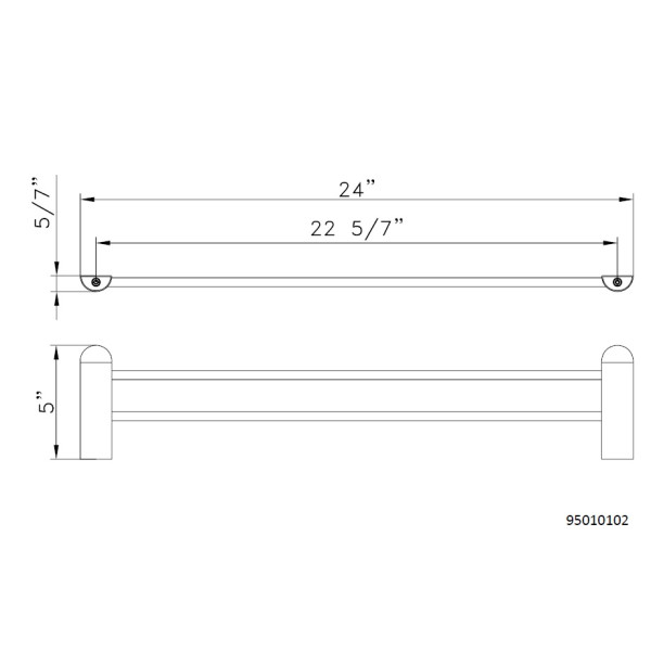 Dawn 95010102 9501 Series 24" Solid Brass Double Towel Rail in Bath Accessories