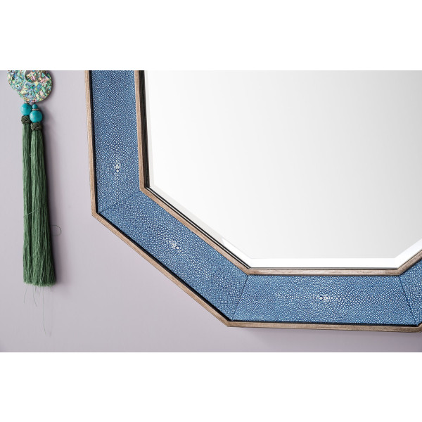 James Martin 963-M30-SL-DB Tangent 30" Mirror In Silver With Delft Blue