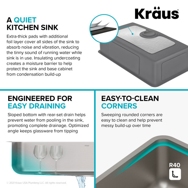 Kraus KD1US33B Dex 33” Undermount 16 Gauge Stainless  Single Bowl Kitchen Sink