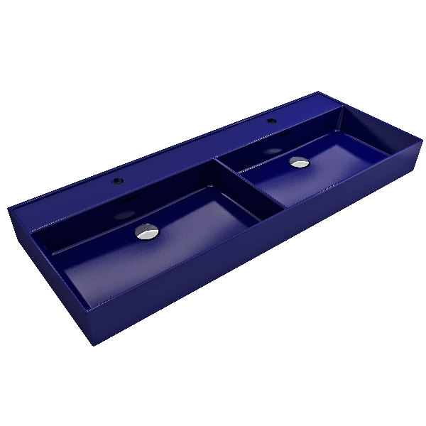 BOCCHI 1393-XXX-0132 47.75 in. Double Bowl Fireclay Sink for Two 1-Hole Faucets