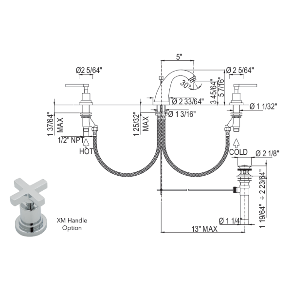 Rohl A1208XM-2 3-Hole Avanti C-Spout Widespread Lavatory Faucet
