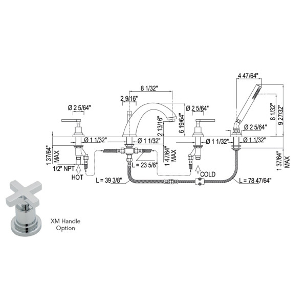 Rohl A1264XM Avanti Single Function Deck Mounted Bath Mixer With C-Spout 