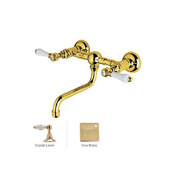 Rohl A1405/44LC-2 Crystal-Lever Vocca Wall Mount Bridge Lavatory Faucet