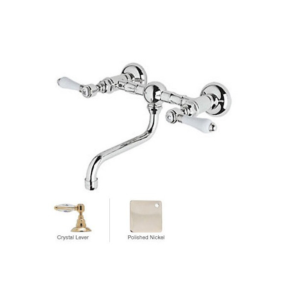 Rohl A1405/44LC-2 Crystal-Lever Vocca Wall Mount Bridge Lavatory Faucet