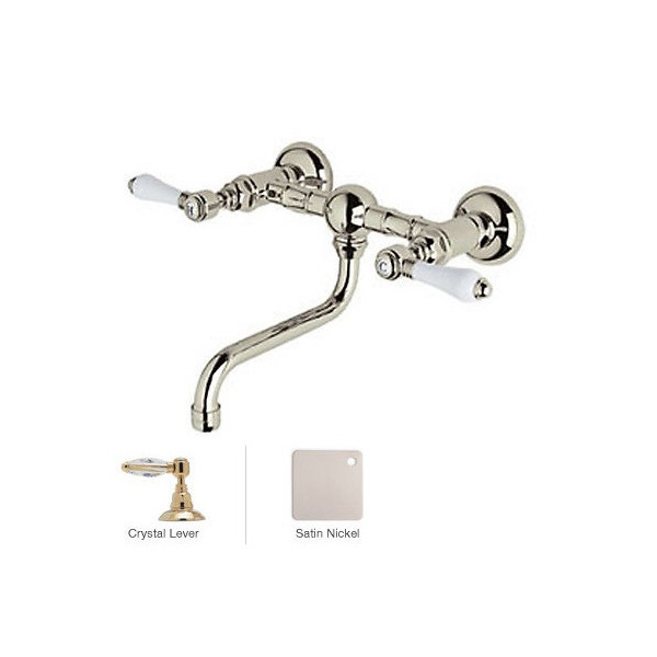 Rohl A1405/44LC-2 Crystal-Lever Vocca Wall Mount Bridge Lavatory Faucet