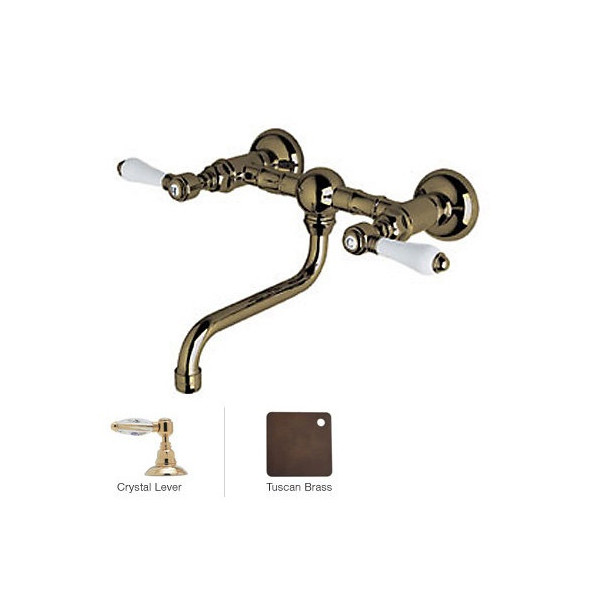 Rohl A1405/44LC-2 Crystal-Lever Vocca Wall Mount Bridge Lavatory Faucet