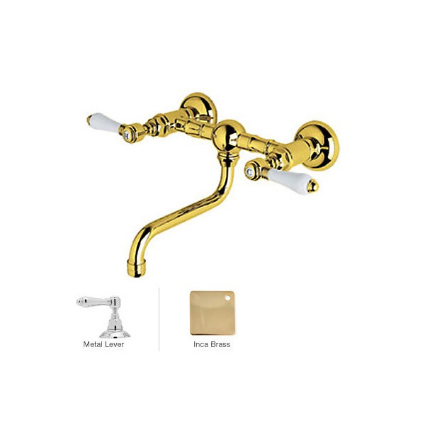 Rohl A1405/44LM-2 Metal-Lever Vocca Wall Mount Bridge Lavatory Faucet