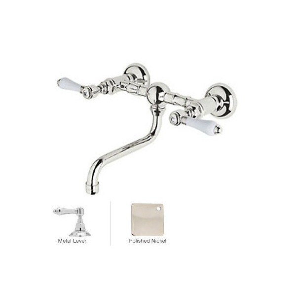 Rohl A1405/44LM-2 Metal-Lever Vocca Wall Mount Bridge Lavatory Faucet