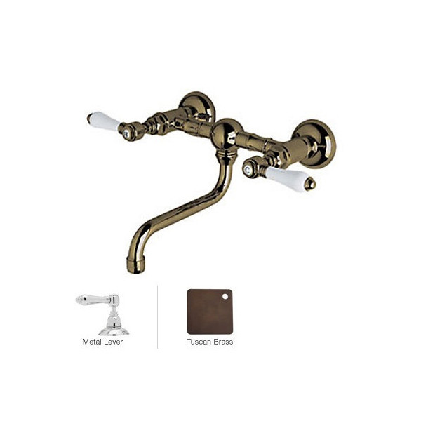 Rohl A1405/44LM-2 Metal-Lever Vocca Wall Mount Bridge Lavatory Faucet