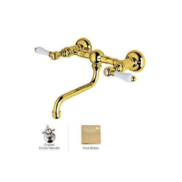 Rohl A1405/44XC-2 Crystal-Cross Vocca Wall Mount Bridge Lavatory Faucet