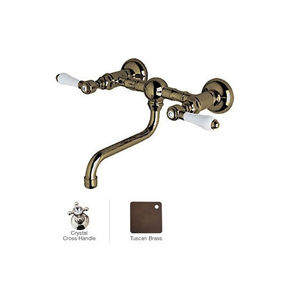 Rohl A1405/44XC-2 Crystal-Cross Vocca Wall Mount Bridge Lavatory Faucet