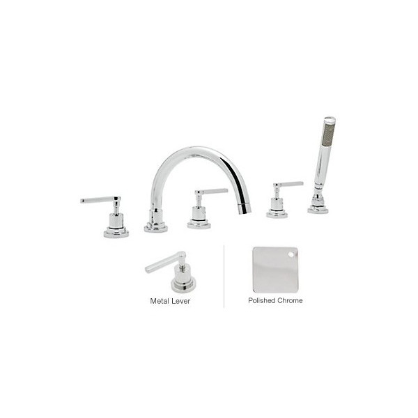 Rohl A2214LM Lombardia 5-Hole Deck Mounted Bath Mixer With C-Spout