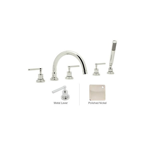 Rohl A2214LM Lombardia 5-Hole Deck Mounted Bath Mixer With C-Spout