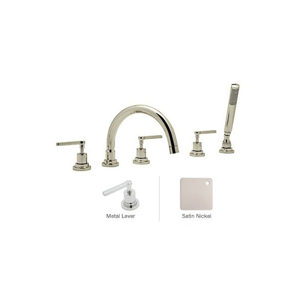 Rohl A2214LM Lombardia 5-Hole Deck Mounted Bath Mixer With C-Spout