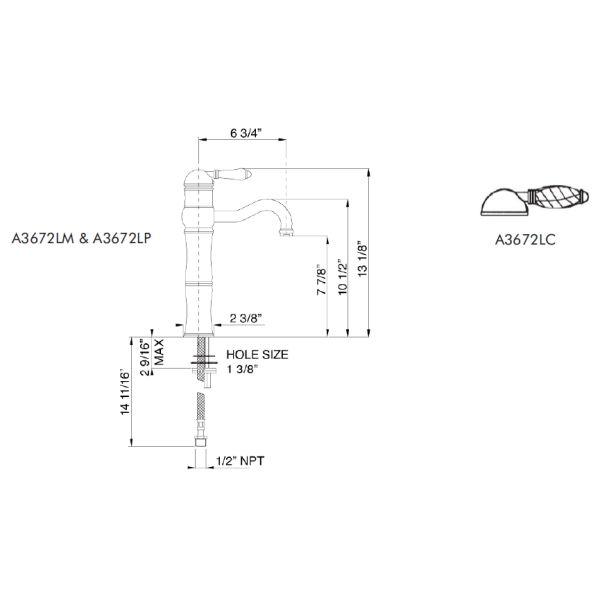 Rohl A3672LC Acqui Single Lever 13 1/8" Above Counter Lavatory Faucet