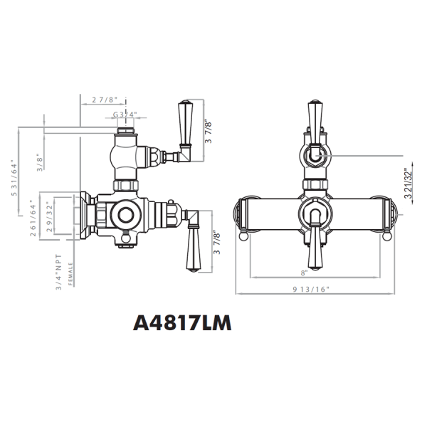 Rohl A4817LM Palladian Lever-Handle Wall Mount Exposed Thermostatic Mixer
