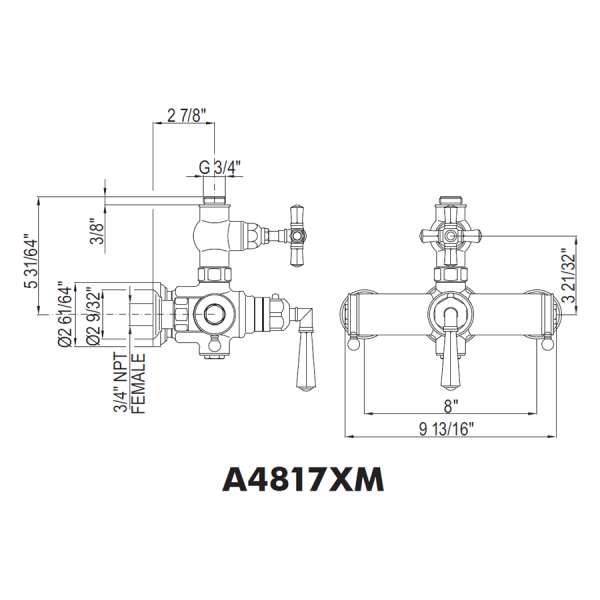 Rohl A4817XM Palladian Cross-Handle Wall Mount Exposed Thermostatic Mixer