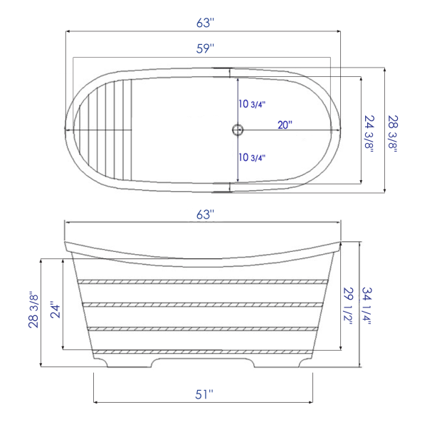 ALFI brand AB1105 63'' Free Standing Cedar Wooden Bathtub
