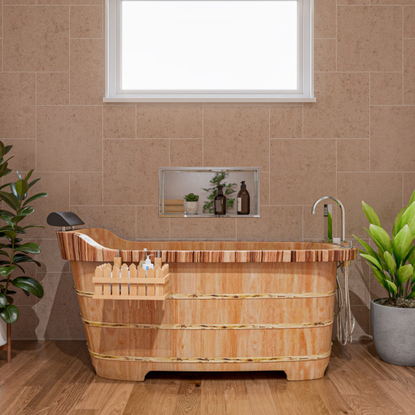 ALFI brand AB1148 59'' Free Standing Wooden Bathtub with Tub Filler