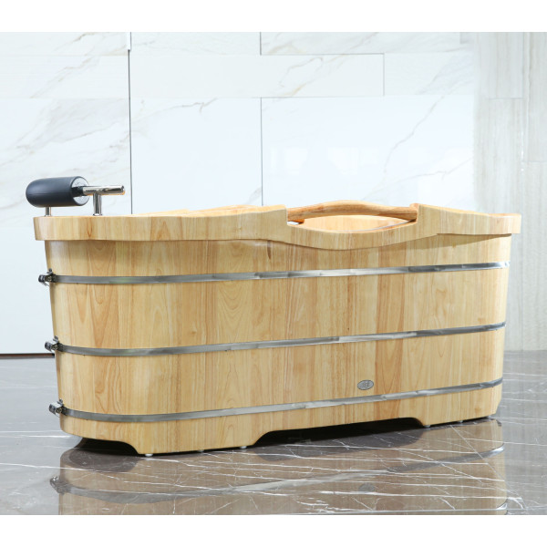 ALFI brand AB1163 61'' Free Standing Wooden BathTub with Headrest