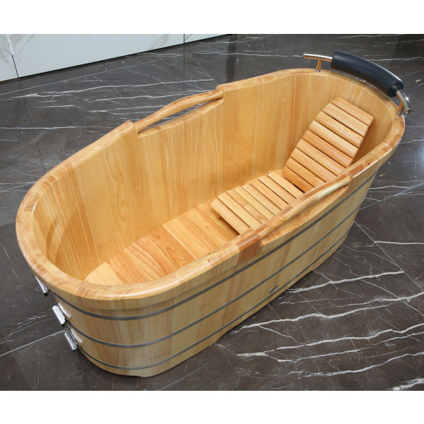 ALFI brand AB1163 61'' Free Standing Wooden BathTub with Headrest