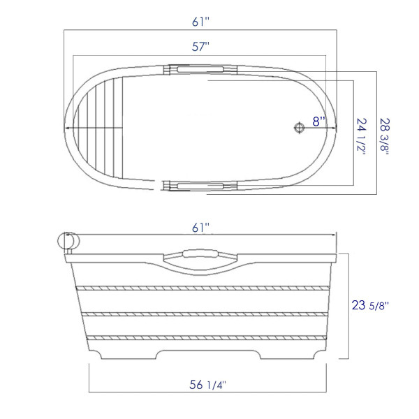 ALFI brand AB1163 61'' Free Standing Wooden BathTub with Headrest