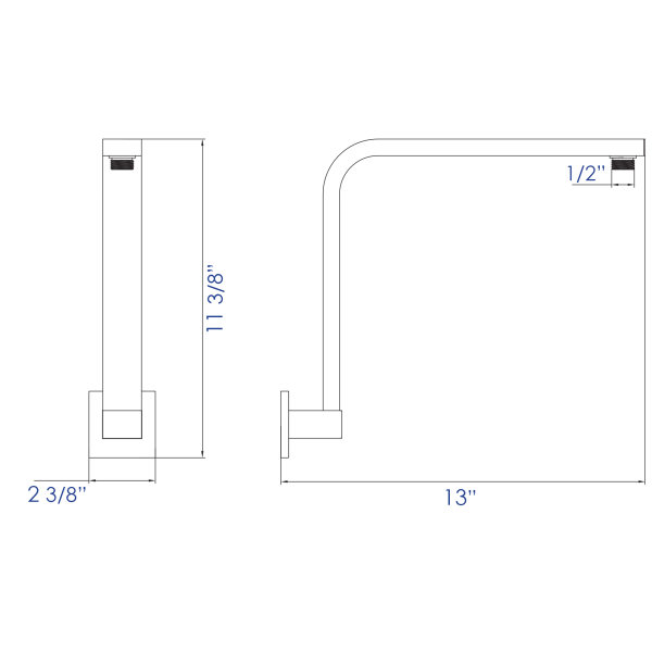 ALFI brand AB12GSW 12 Inch Square Raised Wall Mounted Shower Arm